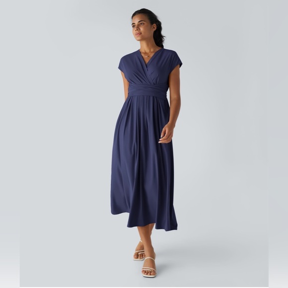 Anthropologie Dresses & Skirts - Maeve/Anthropologie midi dress in jersey knit with V-neck and ruching, size M